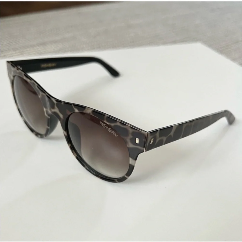 SAINT LAURENT Acetate Tortoise Sunglasses Black Smoke Tan